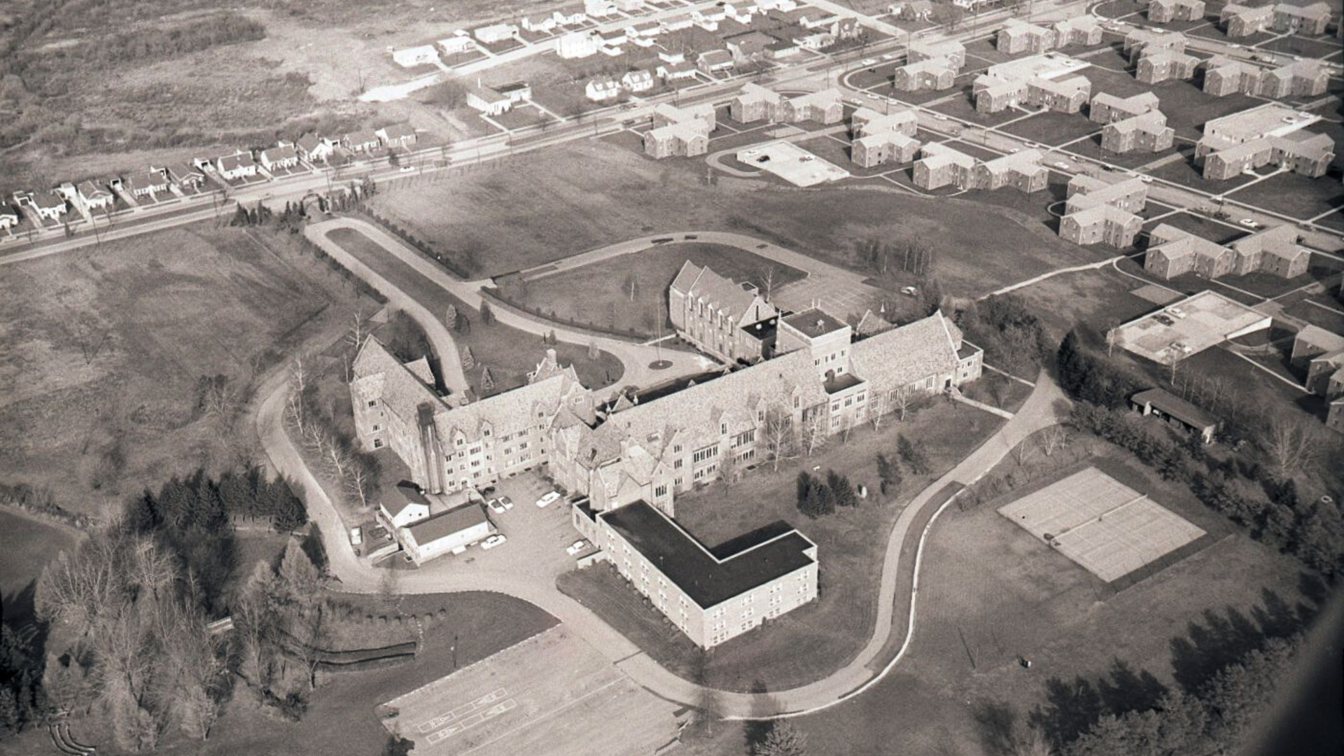an arial photo of AV College in the 1930s