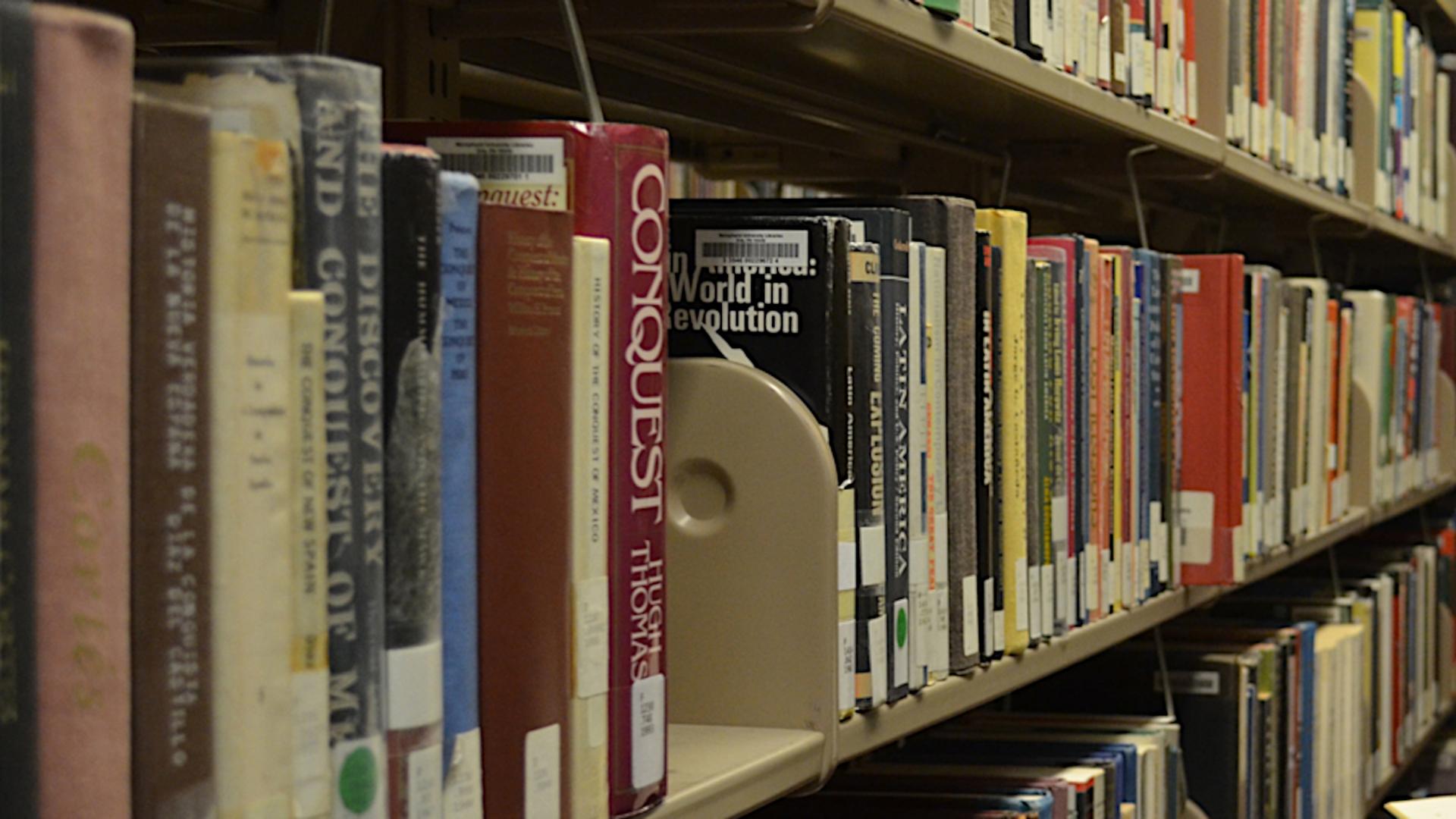 Stack of books in AV Library